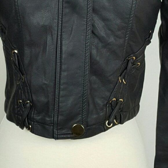 Women's Vegan Leather Motto Jacket Black‎ - Picture 4 of 6